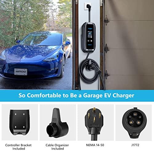 AMPROAD iFlow P9 Level 2 Portable EV Charger 9.6 KW (240 Volt, 25ft/7.62m Cord, 10/16/24/32/40 Amp) NEMA 14-50 Plug, with WiFi
