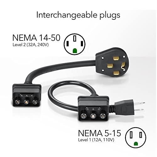 Lectron 12/32 Amp, 7.7kW Level 1 and Level 2 Portable EV Charger (240 Volt, 21ft/6.4m Cord, 12/32 Amp) NEMA 5-15 and NEMA 14-50 Plug, with Dual NEMA Plugs, Compatible with All Tesla Models
