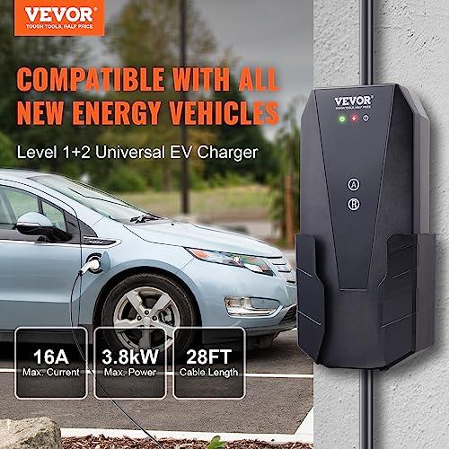 VEVOR 15 Amp Level 1 and Level 2 Portable EV Charger 3.61 kW max (110/240 Volt, 25ft/7.62m Cord, 15 Amp) NEMA 6-20 Plug, NEMA 5-15 Adapter