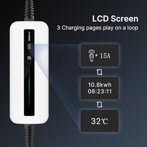 BESENERGY 12 Amp 1.44kW Level 1 Portable EV Charger (110 Volt, 20ft/6.1m Cord, 12 Amp) NEMA 5-15 Plug
