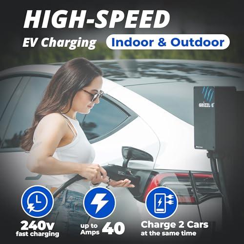 Grizzl-E Duo Level 2 Dual EV Charger 9,6kw (240 Volt, 24ft/7.3m Cord, 40 Amp) NEMA 14-50 Plug, ideal for charge two EVs at the same time