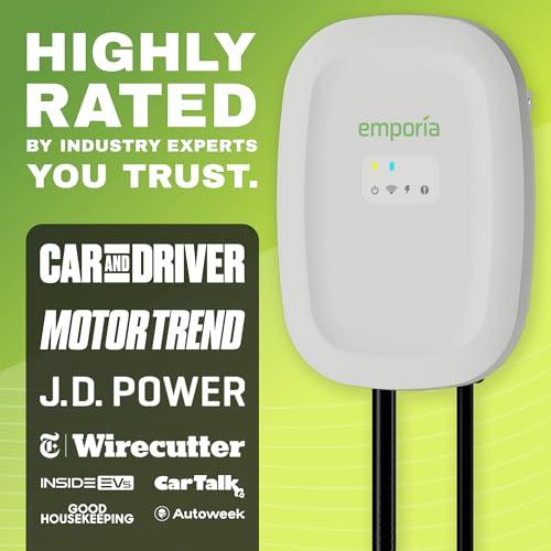 Emporia Level 2 EV Charging Station 11.5kW (‎240 Volt, 24ft/7.3m Cord, 40/48 Amp) NEMA 14-50 Plug, Indoor/Outdoor, WiFi Enabled