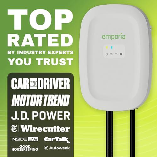 Emporia Level 2 EV Charging Station 11.5kW (‎240 Volt, 24ft/7.3m Cord, 40/48 Amp) NEMA 14-50 Plug, Indoor/Outdoor, WiFi Enabled